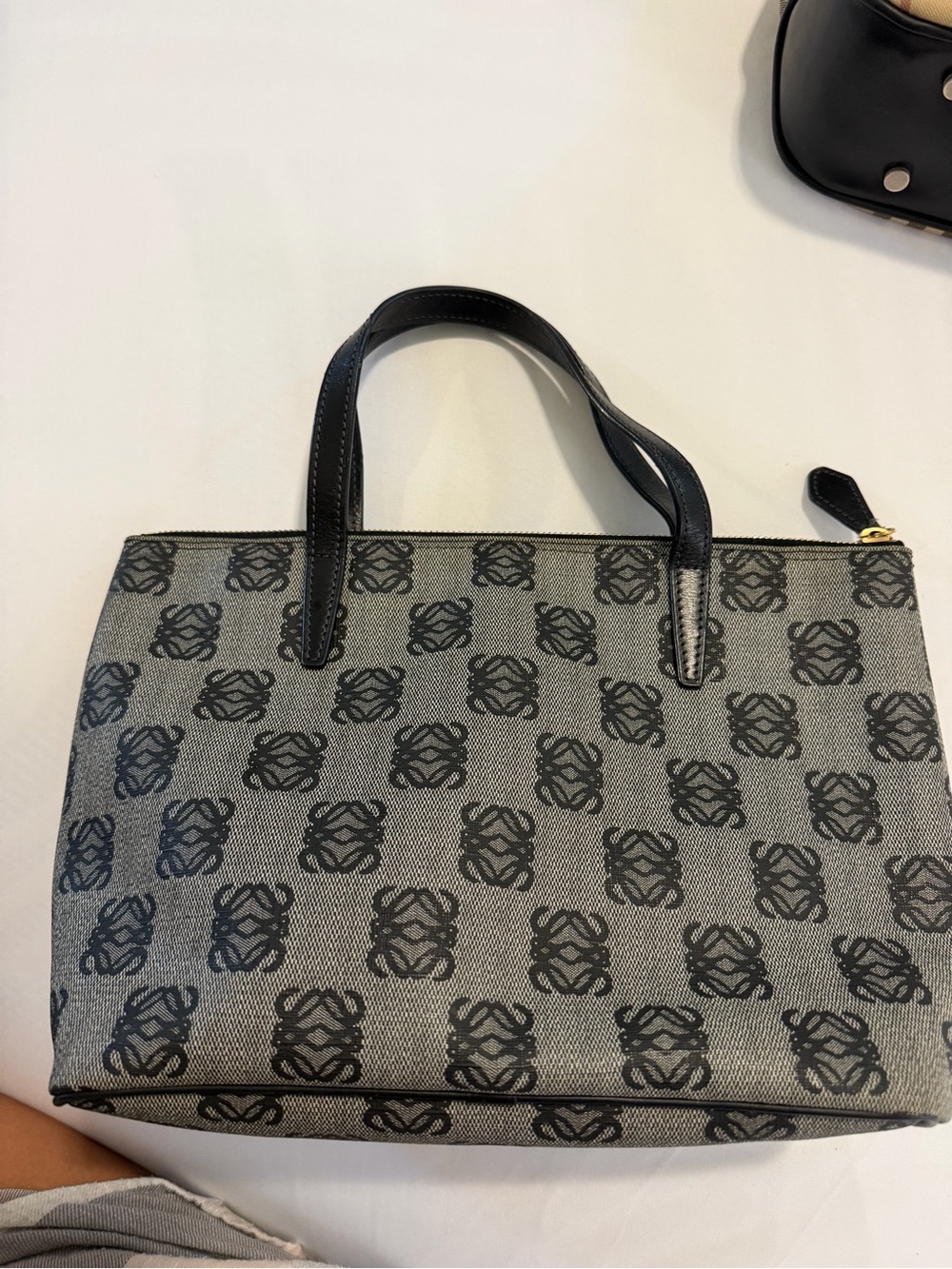 Loewe Gray Canvas Anagram Tote with Black Handles